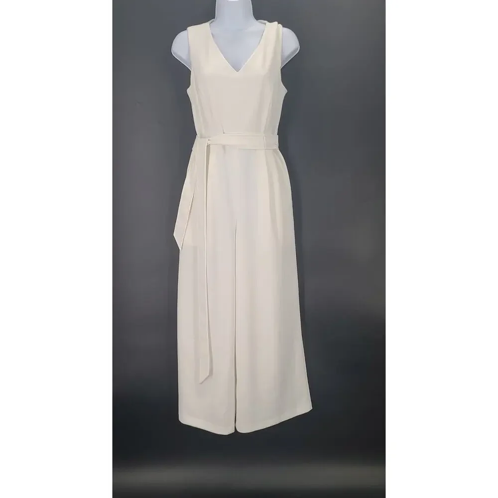 Andrew Marc sleeveless wide leg ladies jumpsuit Ivory size 6 wedding resort wear - Picture 2 of 9